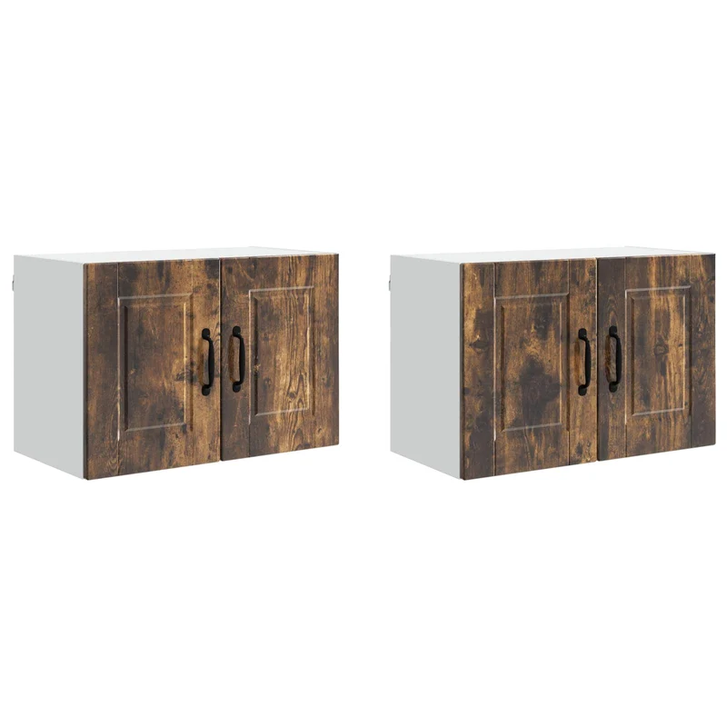 Lot de 2 armoires murales de cuisine moderne pratique style épuré 60 x 31 x 40 cm en bois d'ingénierie chêne fumé 02_0054271