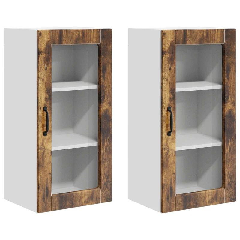 Lot de 2 armoires murales de cuisine fonctionnelles 40 x 31 x 80 cm en bois d'ingénierie chêne fumé 02_0054015