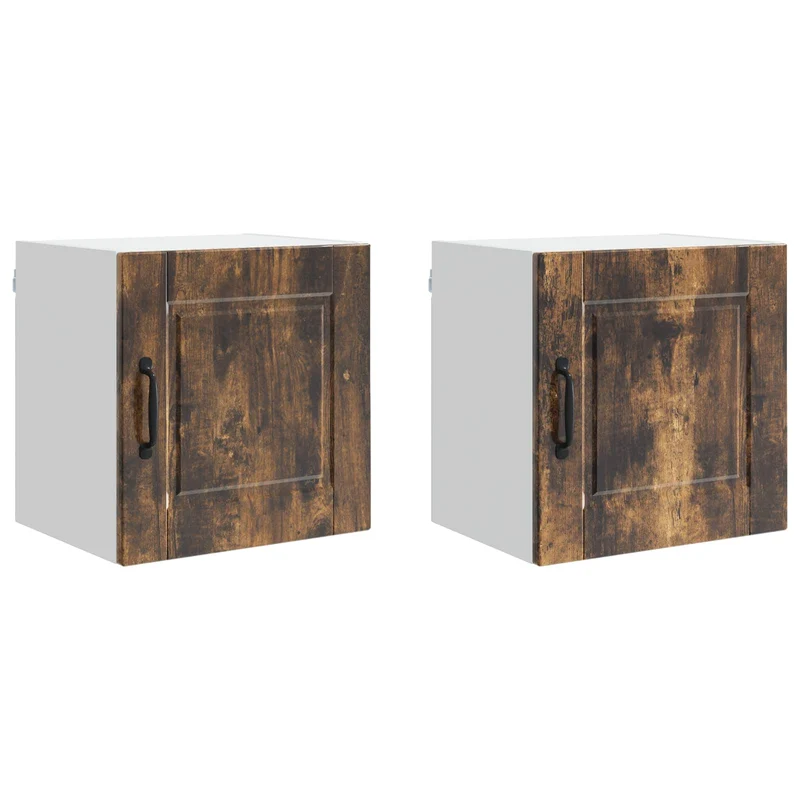 Lot de 2 armoires murales de cuisine modernes avec 2 étagères 40 x 31 x 40 cm en bois d'ingénierie chêne fumé 02_0054232