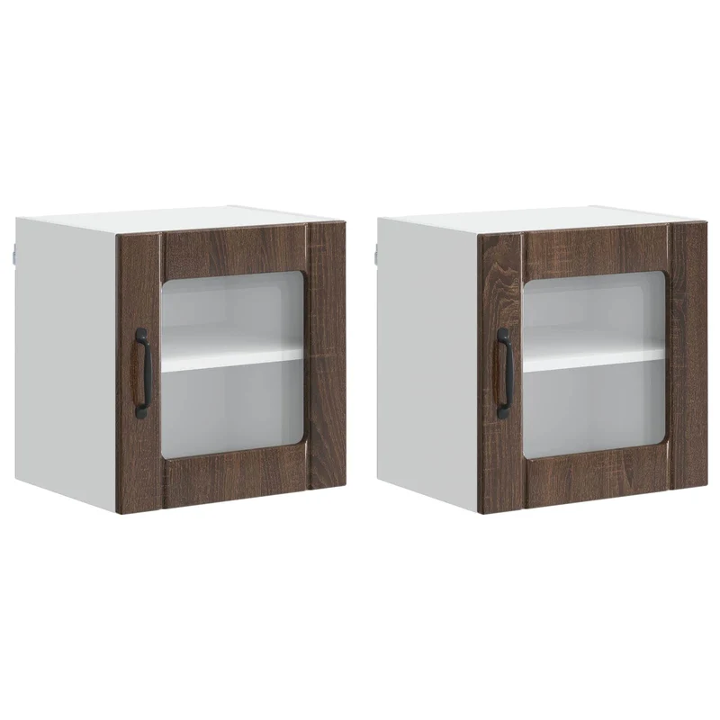 Lot de 2 armoires murales de cuisine modernes rangement pratique 40 x 31 x 40 cm en bois d'ingénierie chêne brun 02_0053878