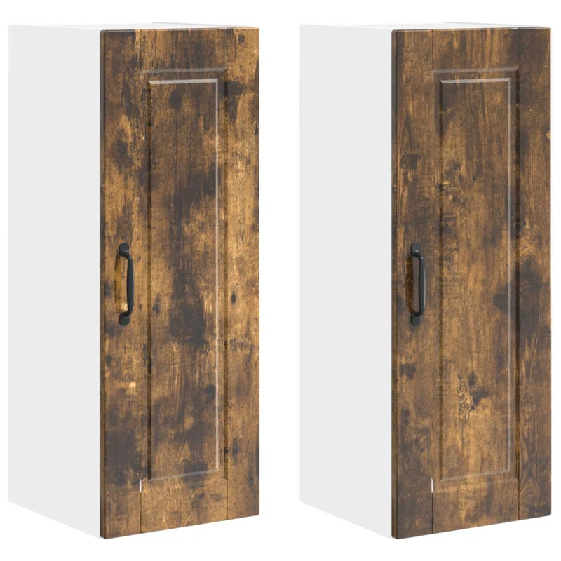 Lot de 2 armoires murales de cuisine moderne avec 6 étagères 30 x 31 x 80 cm en bois d'ingénierie chêne fumé 02_0054360