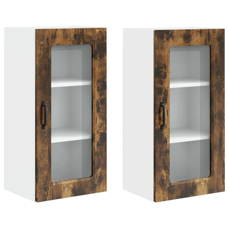 Lot de 2 armoires de cuisine rectangulaires épurées design moderne 40 x 31 x 80 cm en bois d'ingénierie chêne fumé 02_0053674