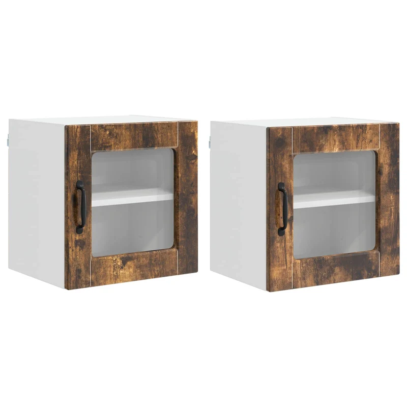 Lot de 2 armoires murales de cuisine rangement pratique moderne 40 x 31 x 40 cm en bois d'ingénierie chêne fumé 02_0054192