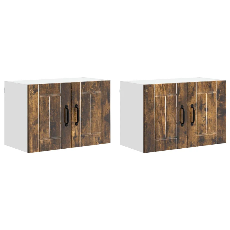 Lot de 2 armoires murales de cuisine moderne rangement pratique 60 x 31 x 40 cm en bois d'ingénierie chêne fumé 02_0053948