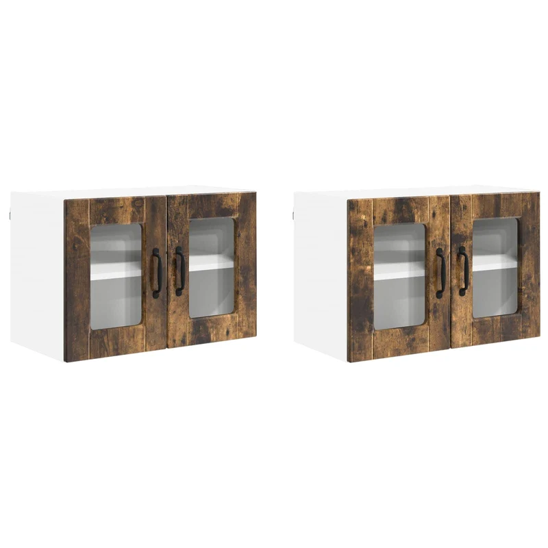 Lot de 2 armoires de cuisine murales modernes avec 4 étagères 60 x 31 x 40 cm en bois d'ingénierie chêne fumé 02_0054320