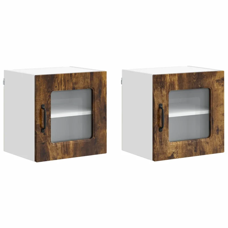 Lot de 2 armoires murales de cuisine moderne 40 x 31 x 40 cm grand espace de rangement style épuré en bois d'ingénierie chêne fumé 02_0053524