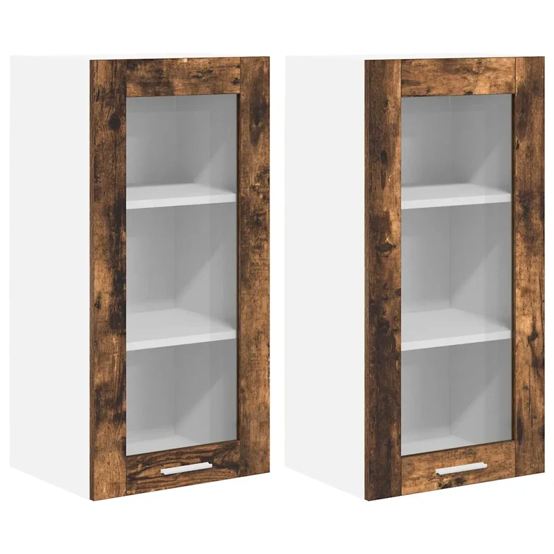 Armoire suspendue 2 pcs design moderne rangement intérieur 40 x 31 x 80 cm en bois d'ingénierie chêne fumé 02_0053346