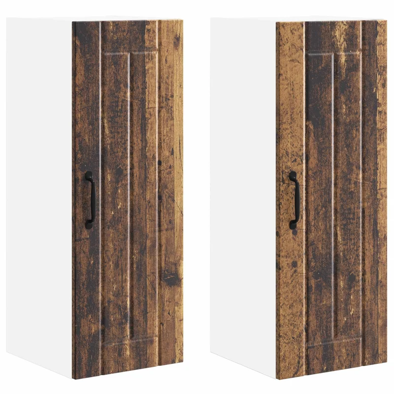 Lot de 2 armoires murales de cuisine modernes avec plusieurs compartiments 30 x 31 x 80 cm en bois d'ingénierie bois ancien 02_0054040