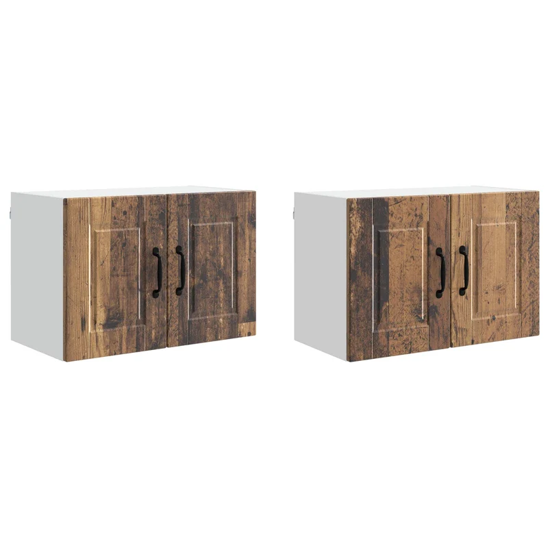 Lot de 2 armoires murales de cuisine en bois ancien 60 x 31 x 40 cm avec étagères modernes et design élégant 02_0054277