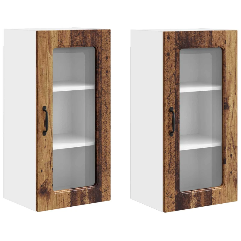 Lot de 2 armoires murales de cuisine rectangulaires modernes 40 x 31 x 80 cm espace de rangement vaste en bois d'ingénierie bois ancien 02_0053680