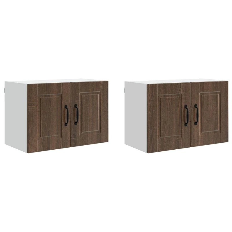 Lot de 2 armoires murales de cuisine design moderne rangement pratique 60 x 31 x 40 cm en bois d'ingénierie chêne brun 02_0054275
