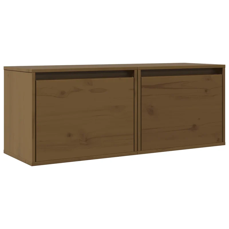 Lot de 2 armoires murales décoratives bois de pin massif 45 x 30 x 35 cm style moderne en bois marron miel 02_0048067