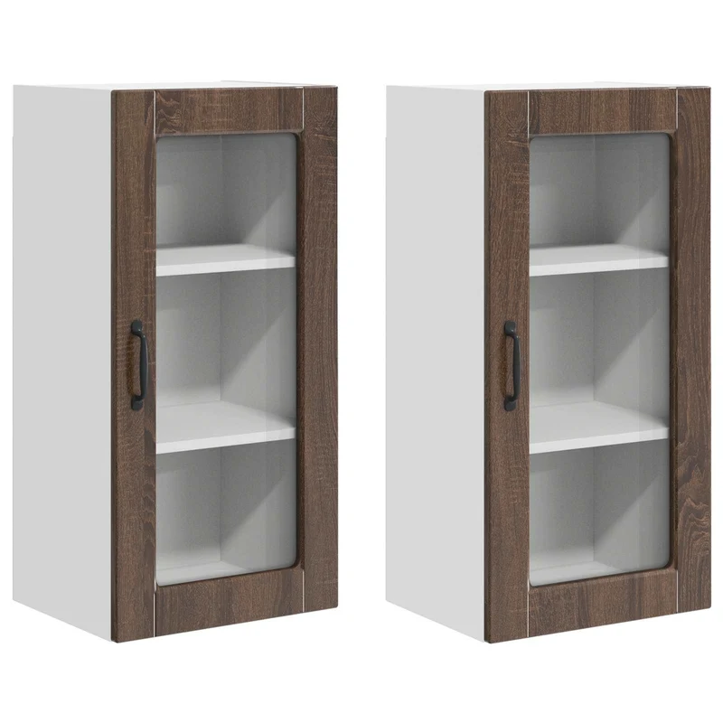 Lot de 2 armoires de cuisine modernes pratiques rangement 40 x 31 x 80 cm en bois d'ingénierie chêne brun 02_0054019