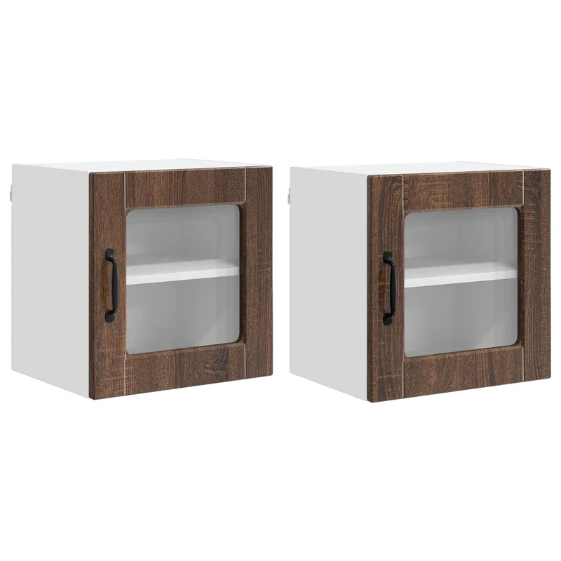 Lot de 2 armoires murales cuisine moderne avec 2 étagères 40 x 31 x 40 cm en bois d'ingénierie chêne brun 02_0054196