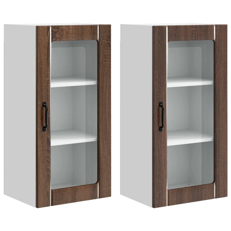 Lot de 2 armoires murales de cuisine moderne avec rangements pratiques 40 x 31 x 80 cm en bois d'ingénierie chêne brun 02_0054344