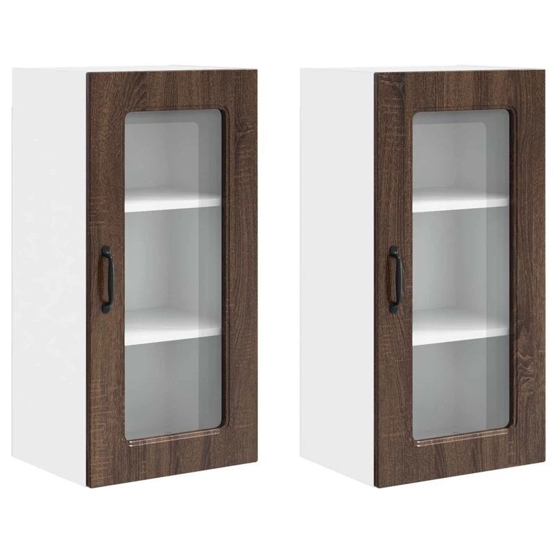 Lot de 2 armoires murales de cuisine modernes pratiques espace de rangement 40 x 31 x 80 cm en bois d'ingénierie chêne brun 02_0053678