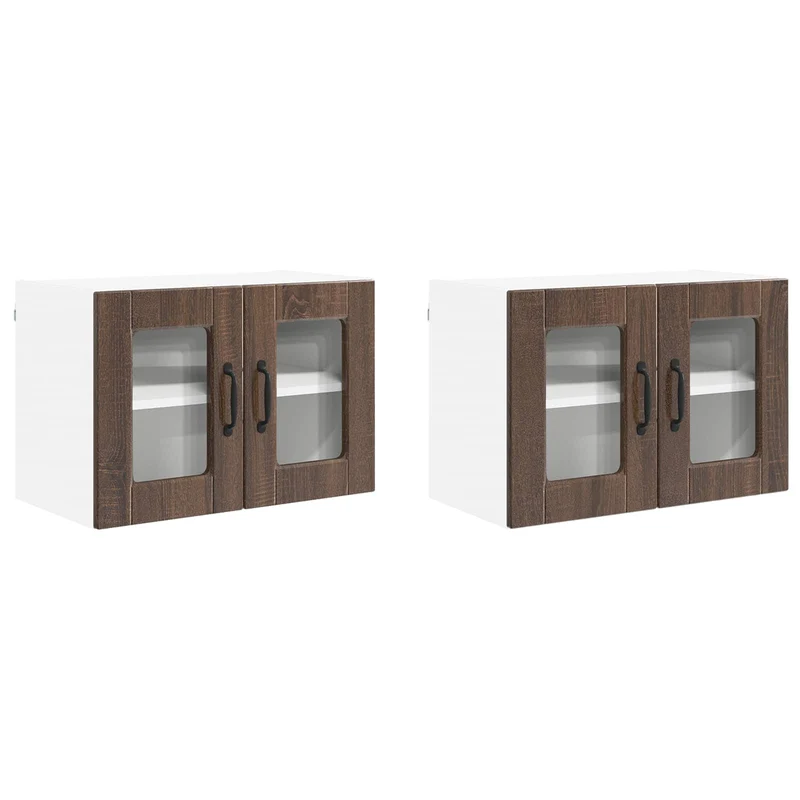 Lot de 2 armoires murales de cuisine modernes 60 x 31 x 40 cm rangement efficace style élégant en bois d'ingénierie chêne brun 02_0054324