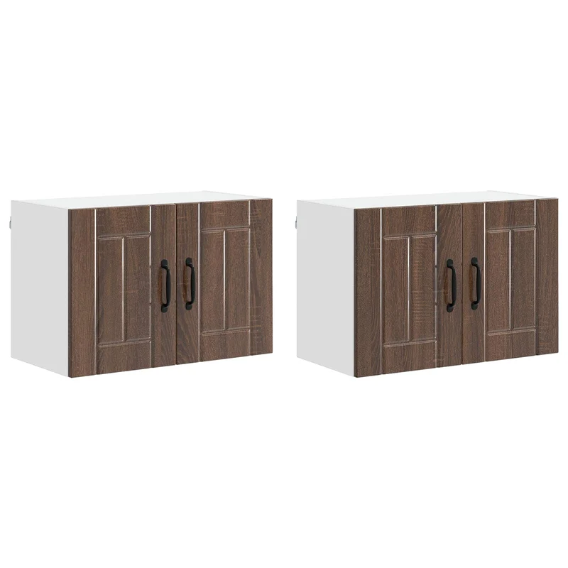 Lot de 2 armoires murales de cuisine design moderne avec rangements pratiques 60 x 31 x 40 cm en bois d'ingénierie chêne brun 02_0053950
