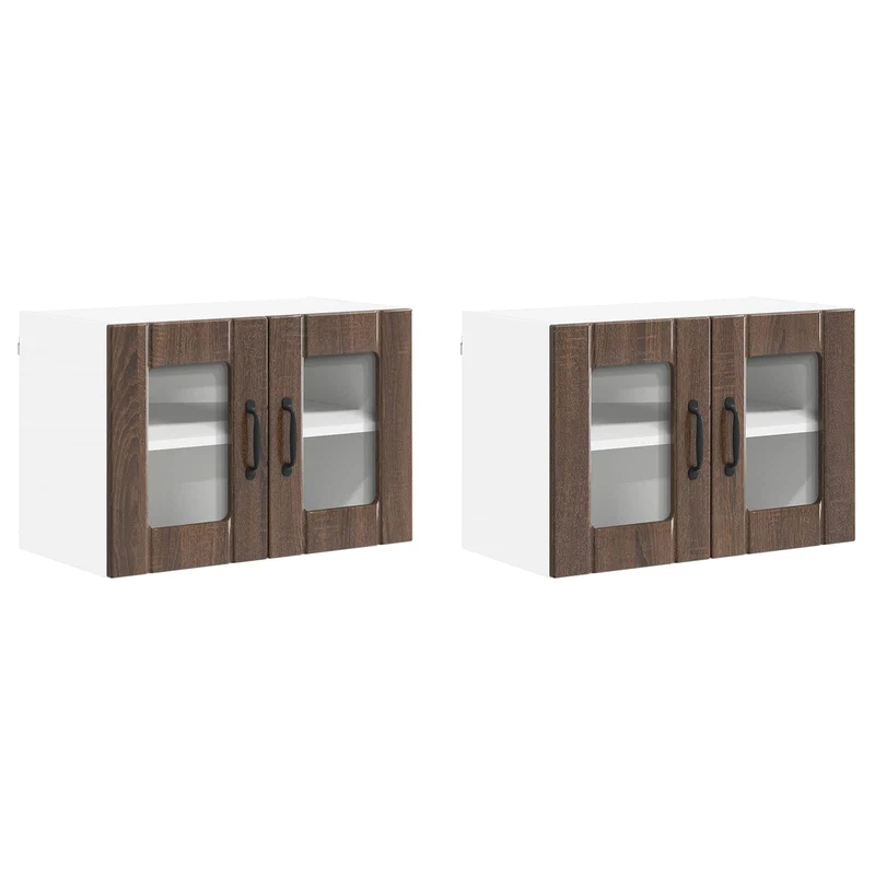 Lot de 2 armoires murales de cuisine 60 x 31 x 40 cm design moderne pratique rangement en bois d'ingénierie chêne brun 02_0053999