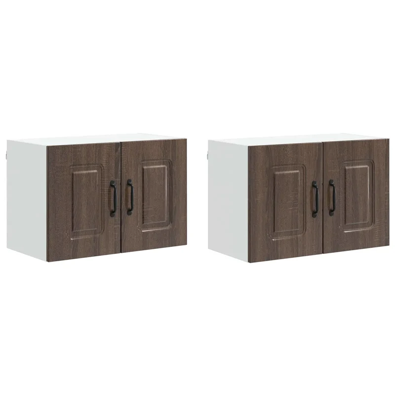Lot de 2 armoires murales de cuisine moderne grand espace de rangement 60 x 31 x 40 cm en bois d'ingénierie chêne brun 02_0053608