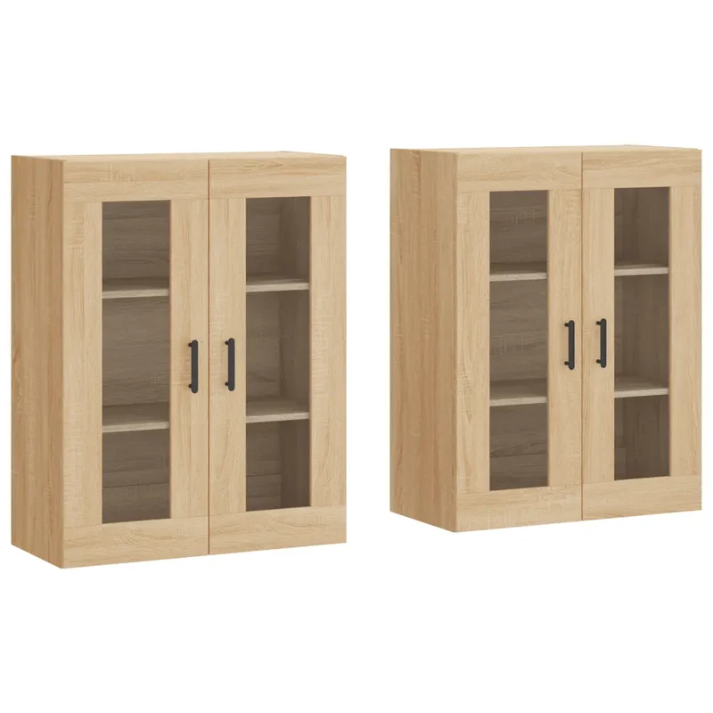 Lot de 2 armoires murales pratiques rangement décoratif 69,5 x 34 x 90 cm en bois d'ingénierie chêne sonoma 02_0055435
