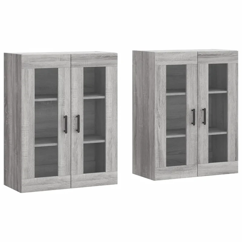 Lot de 2 armoires murales rangement pratique design moderne 69,5 x 34 x 90 cm en bois d'ingénierie gris sonoma 02_0055438