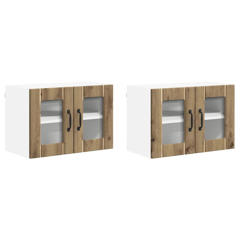Lot de 2 armoires murales cuisine moderne épurée 60 x 31 x 40 cm en bois d'ingénierie chêne artisanal 02_0054003