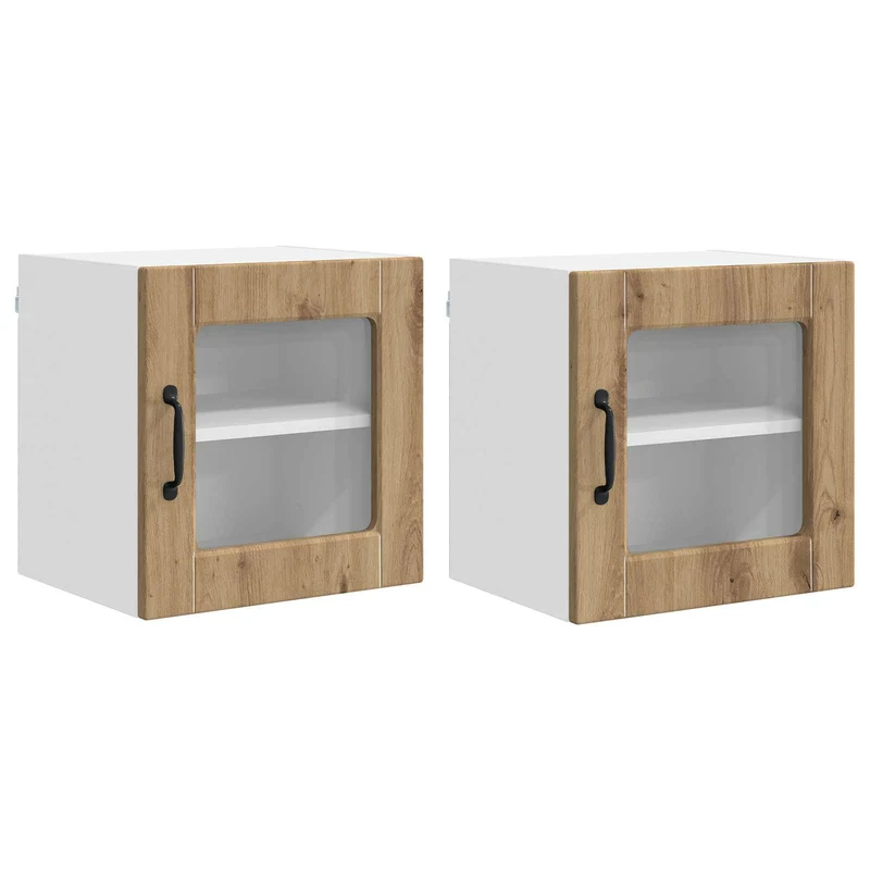 Lot de 2 armoires murales de cuisine modernes rangement pratique 40 x 31 x 40 cm en bois d'ingénierie chêne artisanal 02_0054200