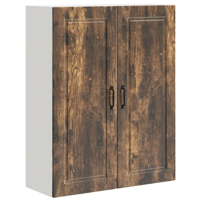 Armoire de cuisine murale moderne avec 3 étagères pratiques 80 x 31 x 100 cm en bois d'ingénierie chêne fumé 02_0054489