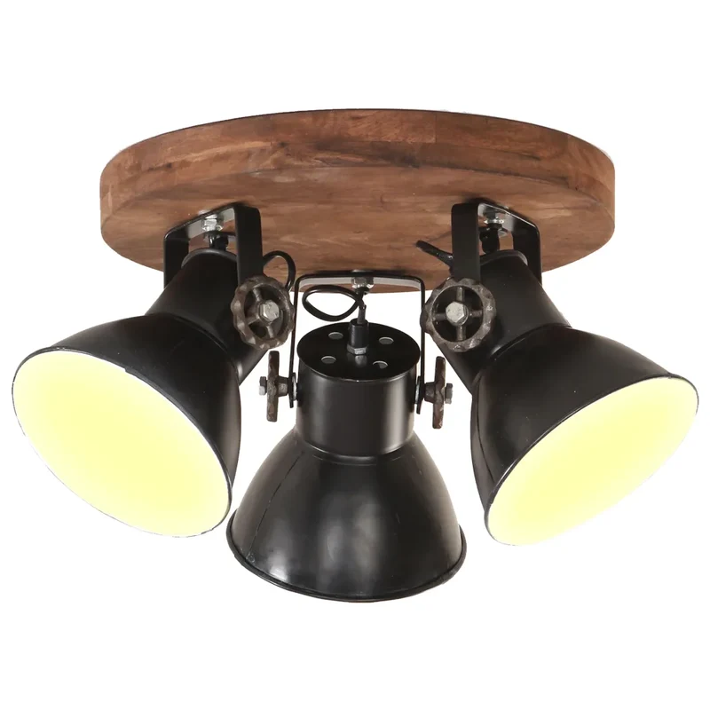 Plafonnier industriel avec 3 abat-jour 42 x 27 cm ambiance cosy salon en fer noir 02_0046651