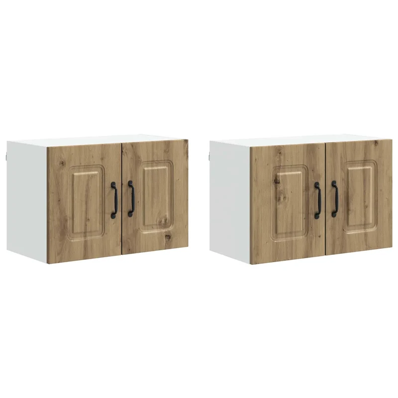 Lot de 2 armoires murales de cuisine modernes épurées 60 x 31 x 40 cm en bois d'ingénierie chêne artisanal 02_0053612