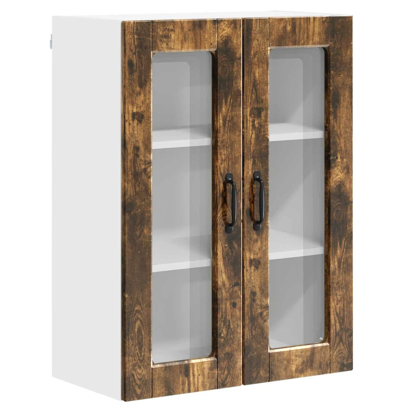 Armoire de cuisine murale moderne 60 x 31 x 80 cm avec 3 étagères pratiques style contemporain en bois d'ingénierie chêne fumé 02_0054433