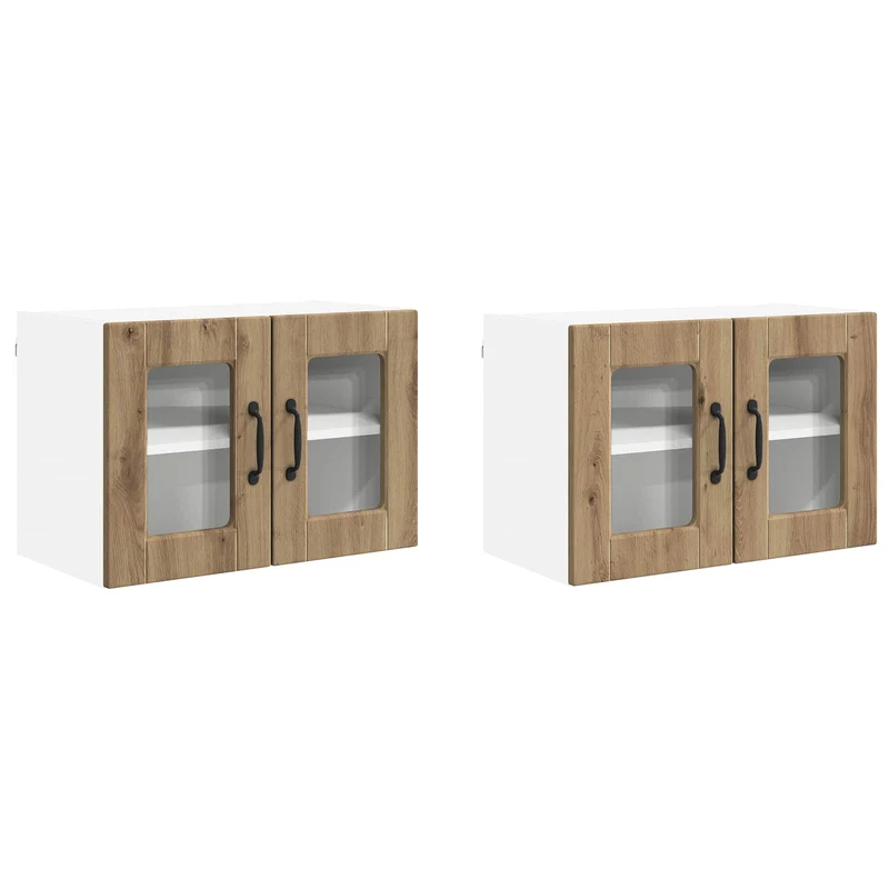 Lot de 2 armoires murales de cuisine moderne avec 4 étagères 60 x 31 x 40 cm en bois d'ingénierie chêne artisanal 02_0054328