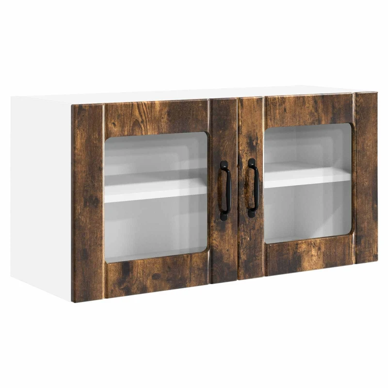 Armoire de cuisine murale moderne avec 2 étagères 80 x 31 x 40 cm en bois d'ingénierie chêne fumé 02_0054294
