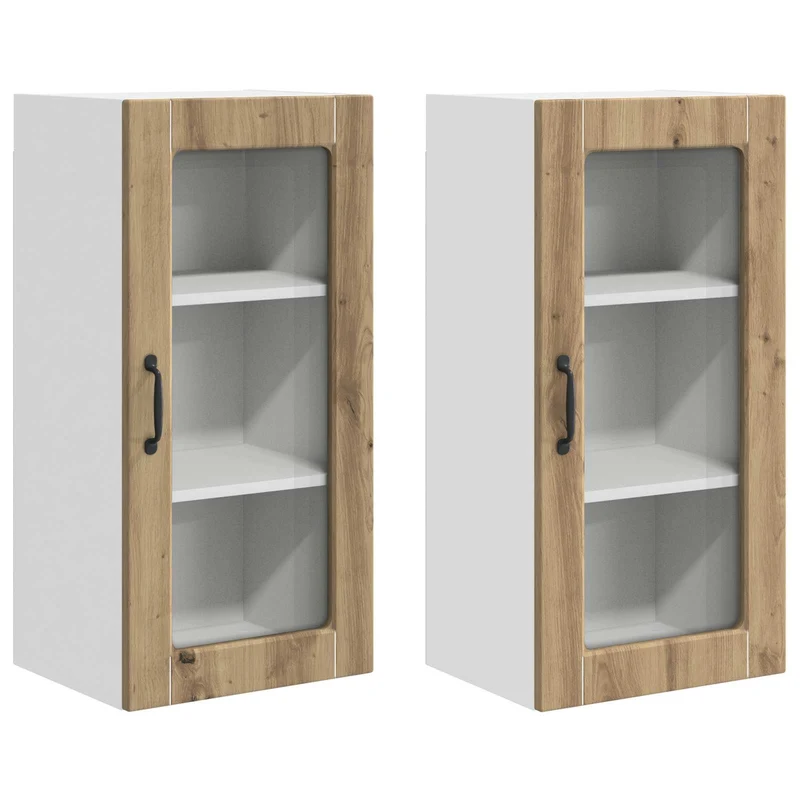 Lot de 2 armoires de cuisine fonctionnelles modernes design épuré 40 x 31 x 80 cm en bois d'ingénierie chêne artisanal 02_0054023