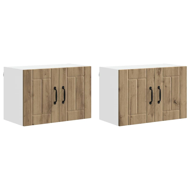 Lot de 2 armoires murales modernes en bois d'ingénierie rangement pratique 60 x 31 x 40 cm en bois chêne artisanal 02_0053952