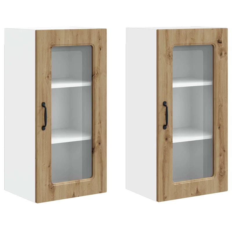 Lot de 2 armoires murales de cuisine moderne rangement spacieux 40 x 31 x 80 cm en bois d'ingénierie chêne artisanal 02_0053682