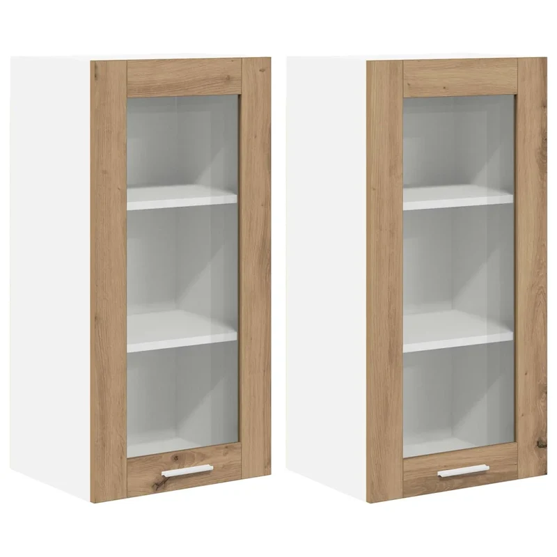 Lot de 2 armoires suspendues modernes rangement intérieur 40 x 31 x 80 cm grand espace de stockage en bois d'ingénierie chêne artisanal 02_0053352