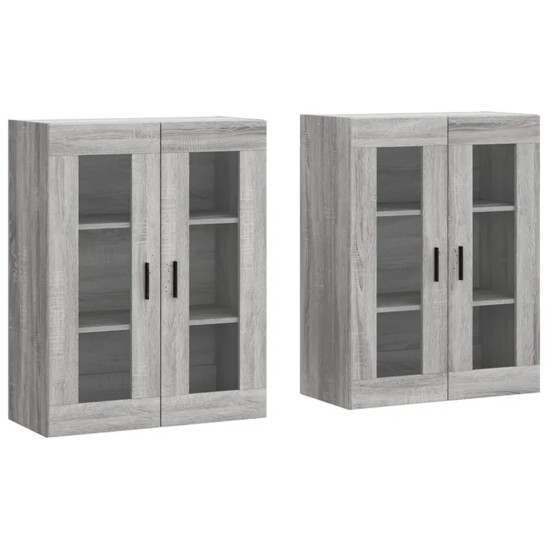 Lot de 2 armoires murales pratiques et décoratives rangement optimisé 69,5 x 34 x 90 cm en bois d'ingénierie gris 02_0055443