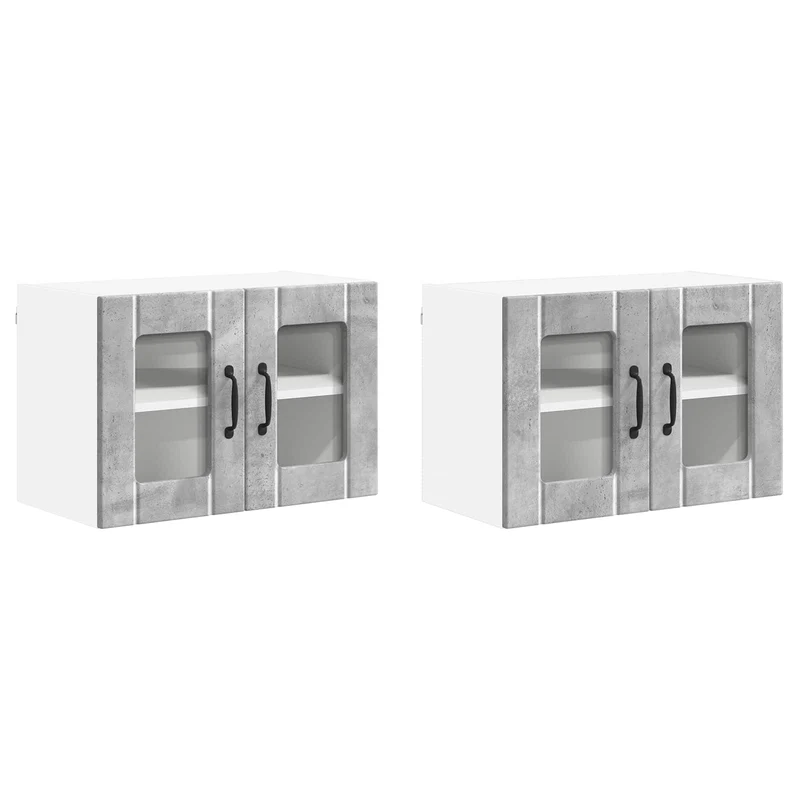 Lot de 2 armoires murales de cuisine moderne fonctionnelles et pratiques 60 x 31 x 40 cm en bois d'ingénierie gris béton 02_0053991