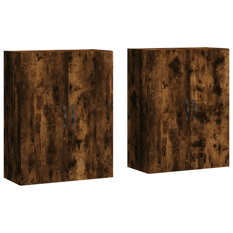 Lot de 2 armoires murales design pratique rangement 69,5 x 34 x 90 cm en bois d'ingénierie chêne fumé 02_0055397