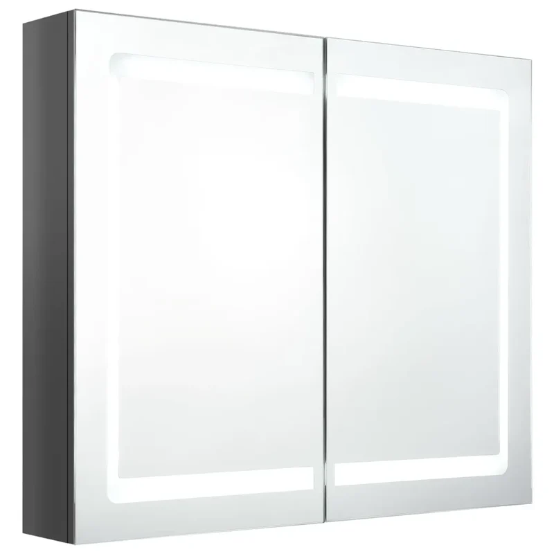 Armoire à miroir avec LED fonctionnelle espace de rangement 80 x 12 x 68 cm en MDF gris brillant 02_0046748