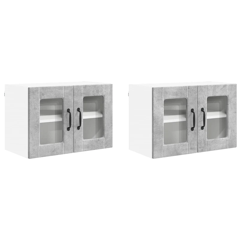 Lot de 2 armoires murales de cuisine modernes avec 4 étagères 60 x 31 x 40 cm en bois d'ingénierie gris béton 02_0054316