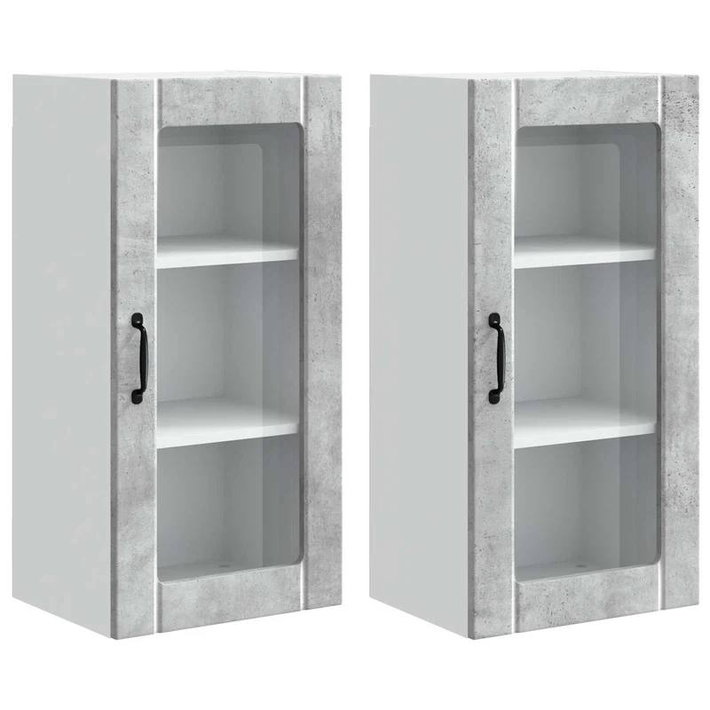 Lot de 2 armoires de cuisine murales modernes avec 6 étagères 40 x 31 x 80 cm en bois d'ingénierie gris béton 02_0054336