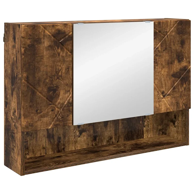 Armoire miroir moderne rangement pratique salle de bain 80 x 17 x 55 cm en bois d'ingénierie chêne fumé 02_0052862