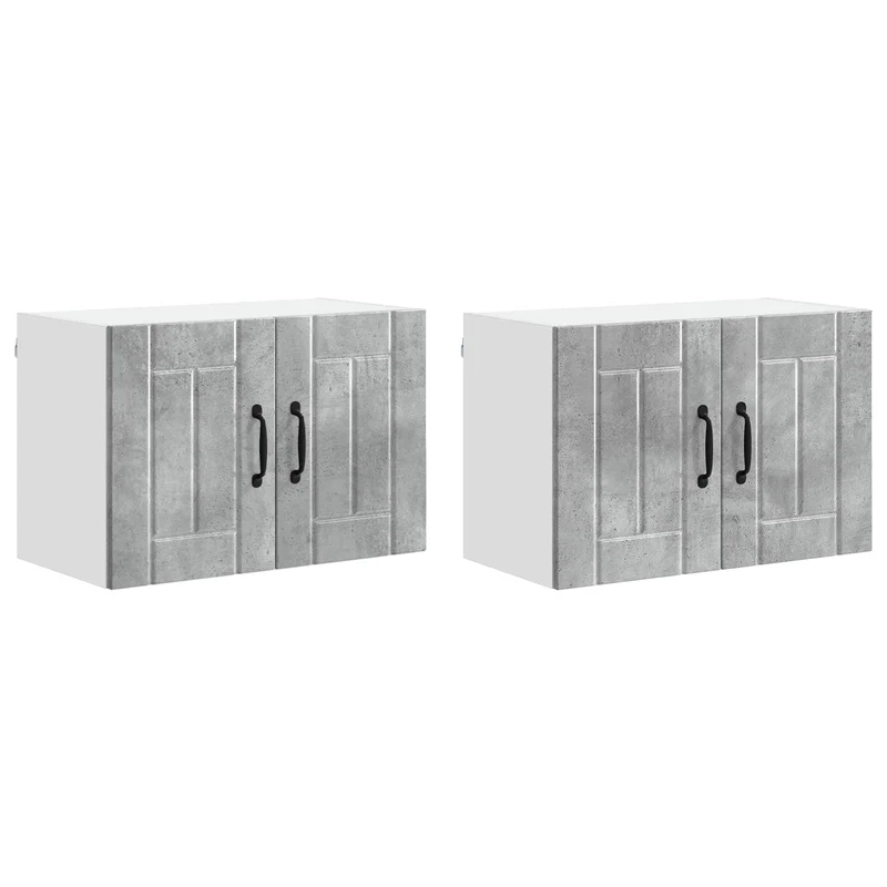 Lot de 2 armoires murales de cuisine fonctionnelles et pratiques 60 x 31 x 40 cm en bois d'ingénierie gris béton 02_0053946