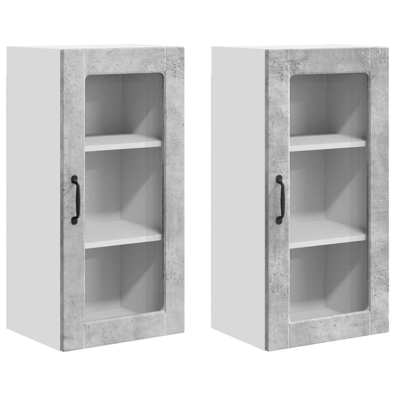 Lot de 2 armoires murales de cuisine design moderne pratique 40 x 31 x 80 cm en bois d'ingénierie gris béton 02_0054011