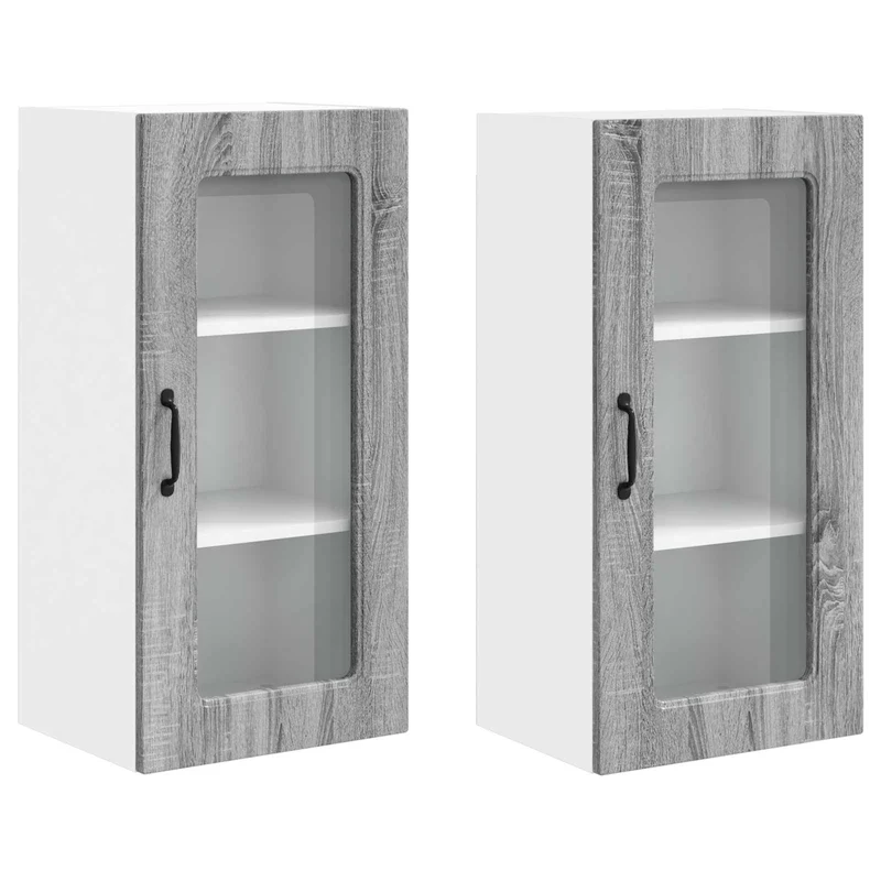 Lot de 2 armoires de cuisine minimalistes avec grand espace de stockage 40 x 31 x 80 cm en bois d'ingénierie gris sonoma 02_0053676