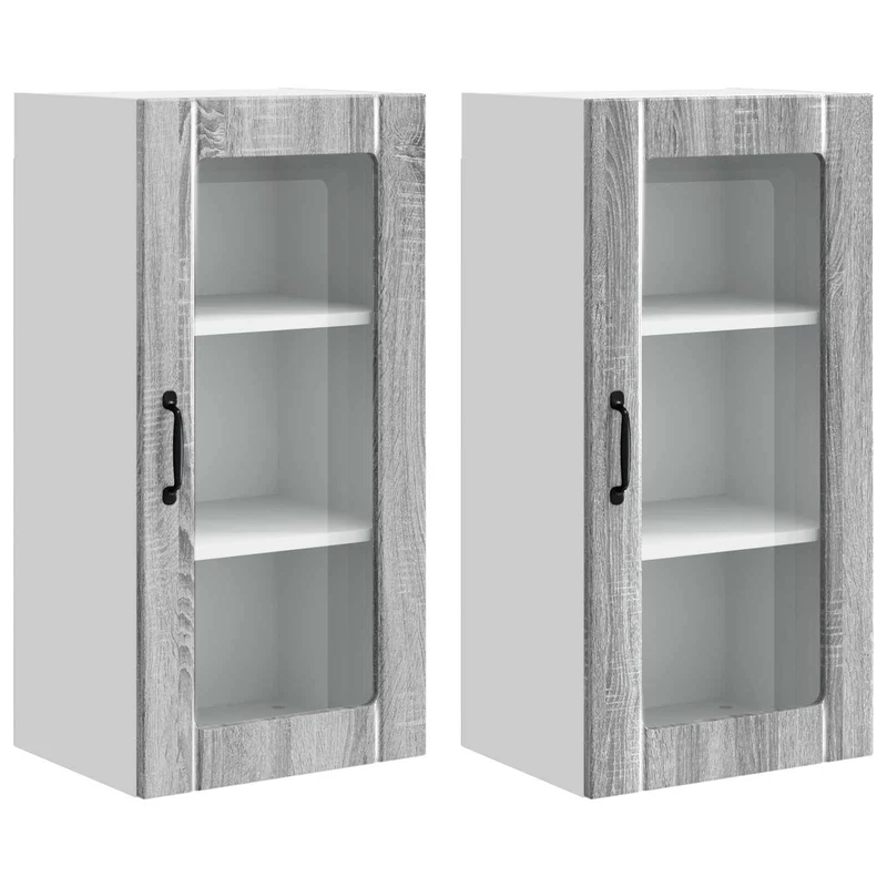 Lot de 2 armoires murales de cuisine moderne avec 6 étagères rangement pratique 40 x 31 x 80 cm en bois gris sonoma 02_0054342