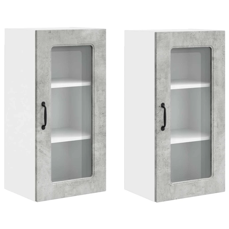 Lot de 2 armoires murales de cuisine design épuré rangement spacieux 40 x 31 x 80 cm en bois d'ingénierie gris béton 02_0053670